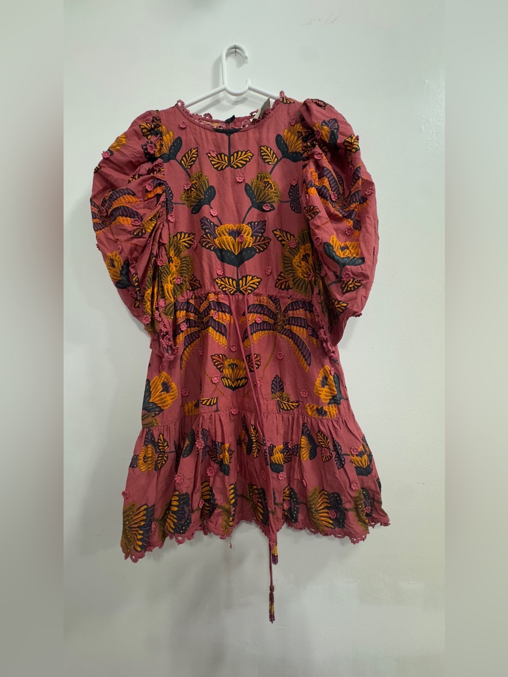 FARM Rio Rose Pink Floral Puff-Sleeve Mini Dress